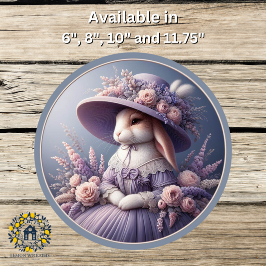 Purple Dress Floppy Ear Victorian Rabbit Metal Sign