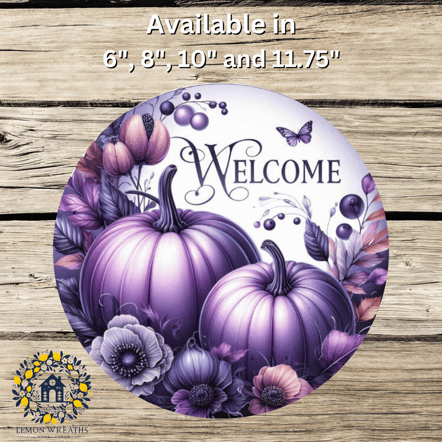 Purple Pumpkin Welcome Fall Metal Sign