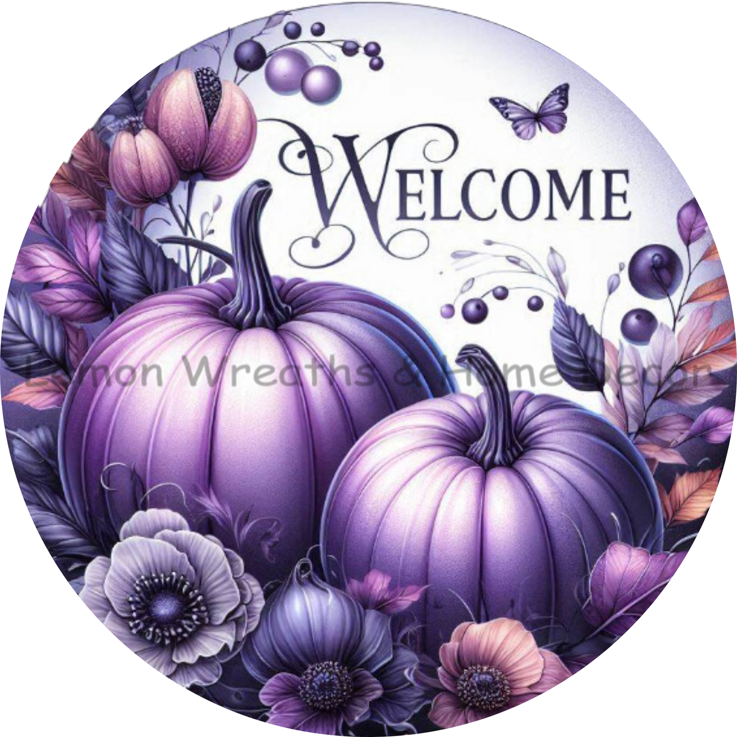 Purple Pumpkin Welcome Fall Metal Sign