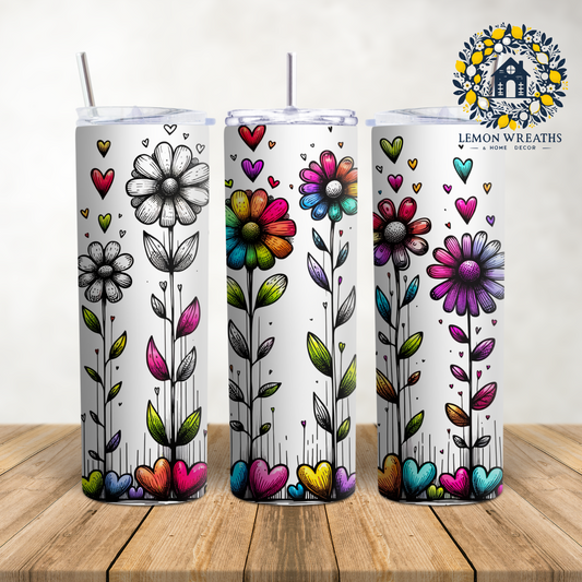 Rainbow Doodle Flowers 20oz Tumbler