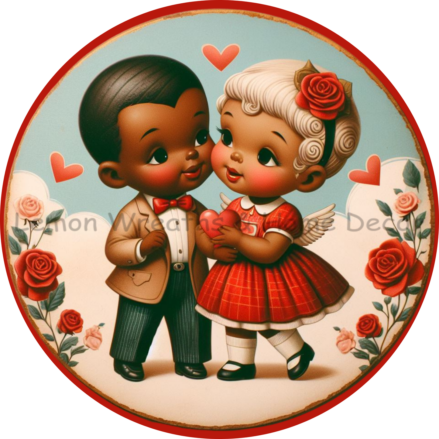 Retro African American Children Cheek To Cheek Metal Sign