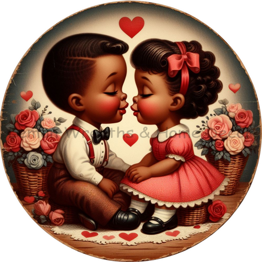 Retro African American Children in Love Metal Sign