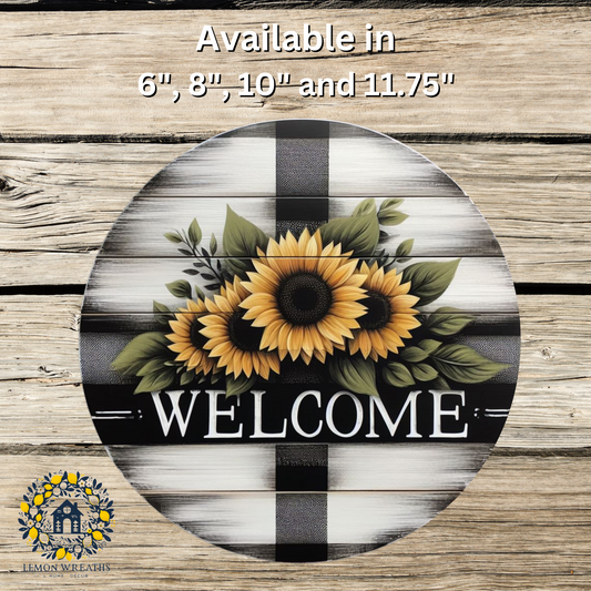 Sunflower Welcome Black and White Metal Sign