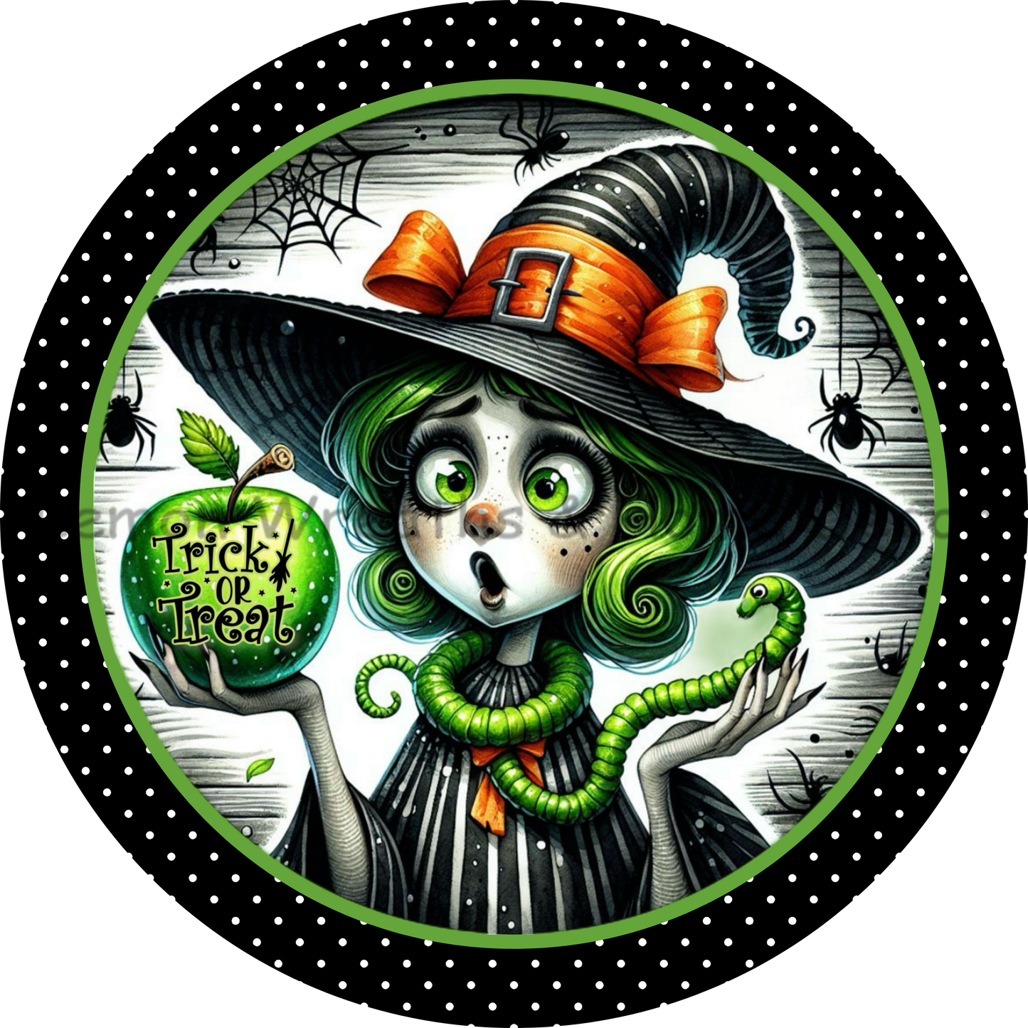 Trick or Treat Lime Green Witch Metal Sign