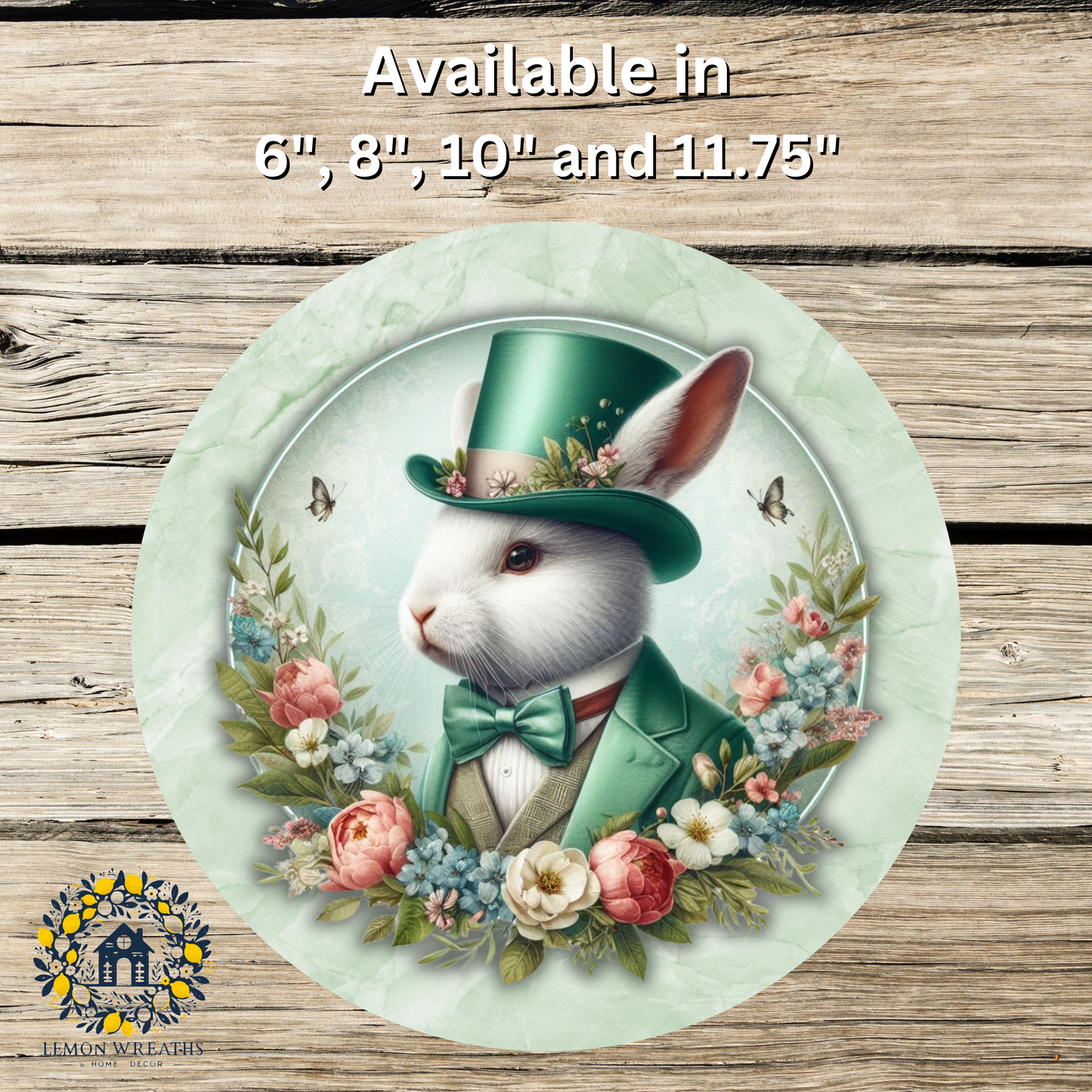 Mint Green Victorian Rabbit w/Top Hat Metal Sign