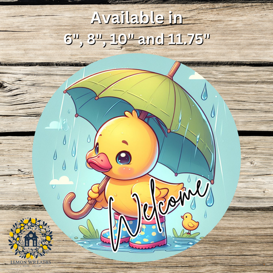 Welcome Duck In The Rain Metal Sign