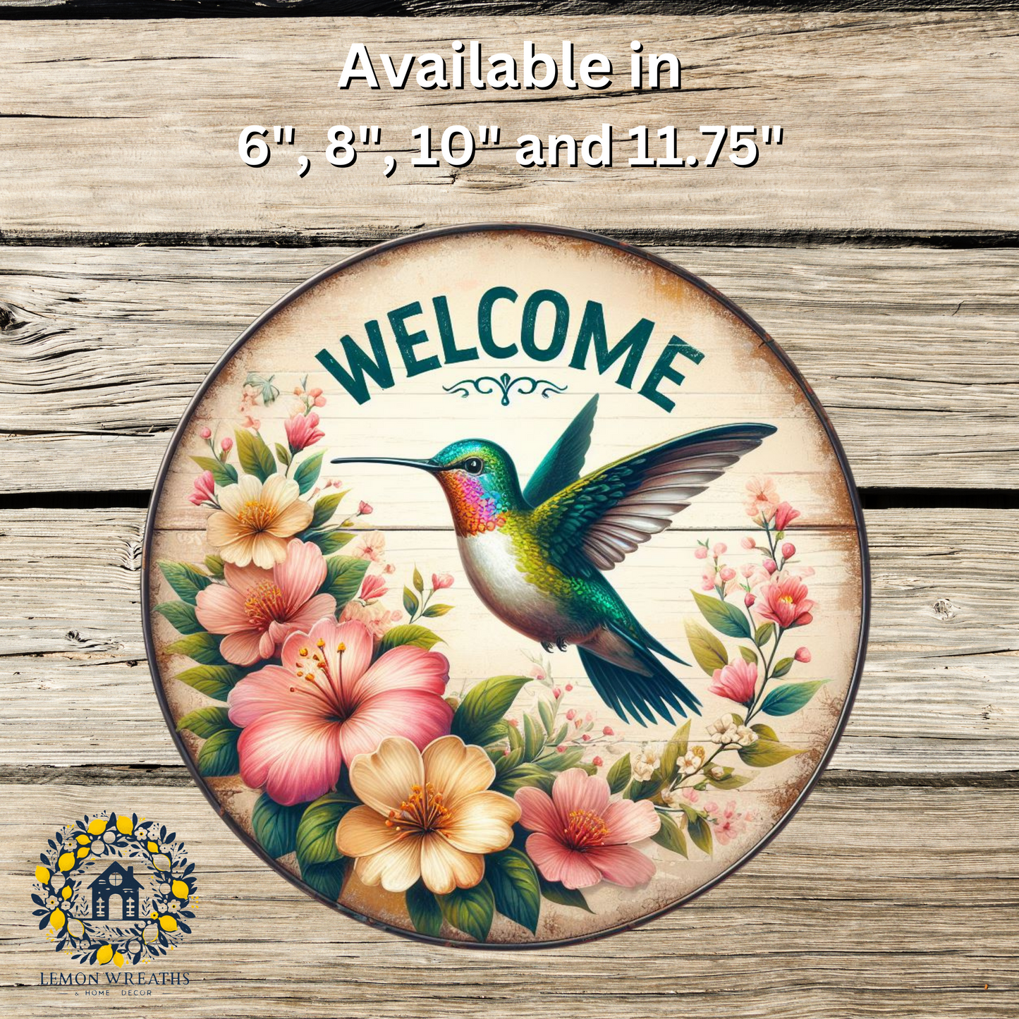 Welcome Hummingbird and Hibiscus Metal Sign