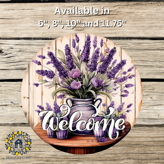 Welcome Lavender Flower in Watering Can Metal Sign