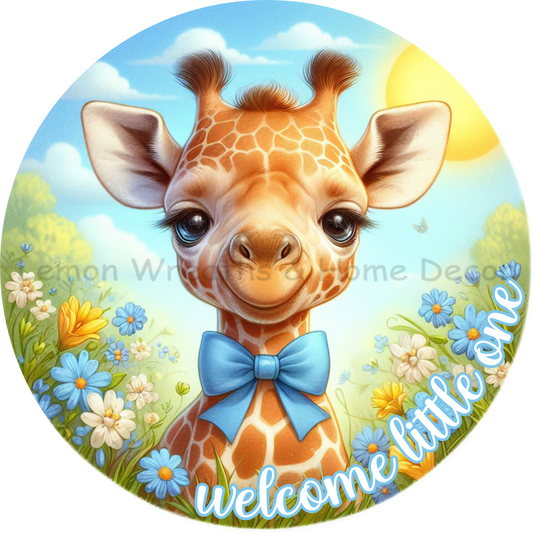 Welcome Little One Baby Boy Giraffe Metal Sign