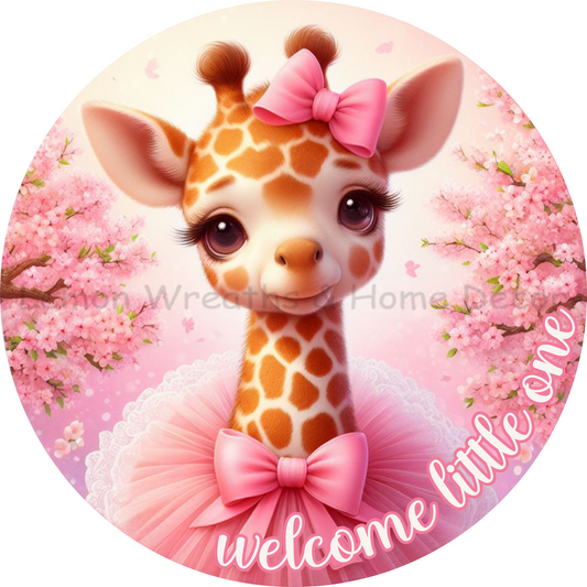 Welcome Little One Baby Girl Giraffe Metal Sign