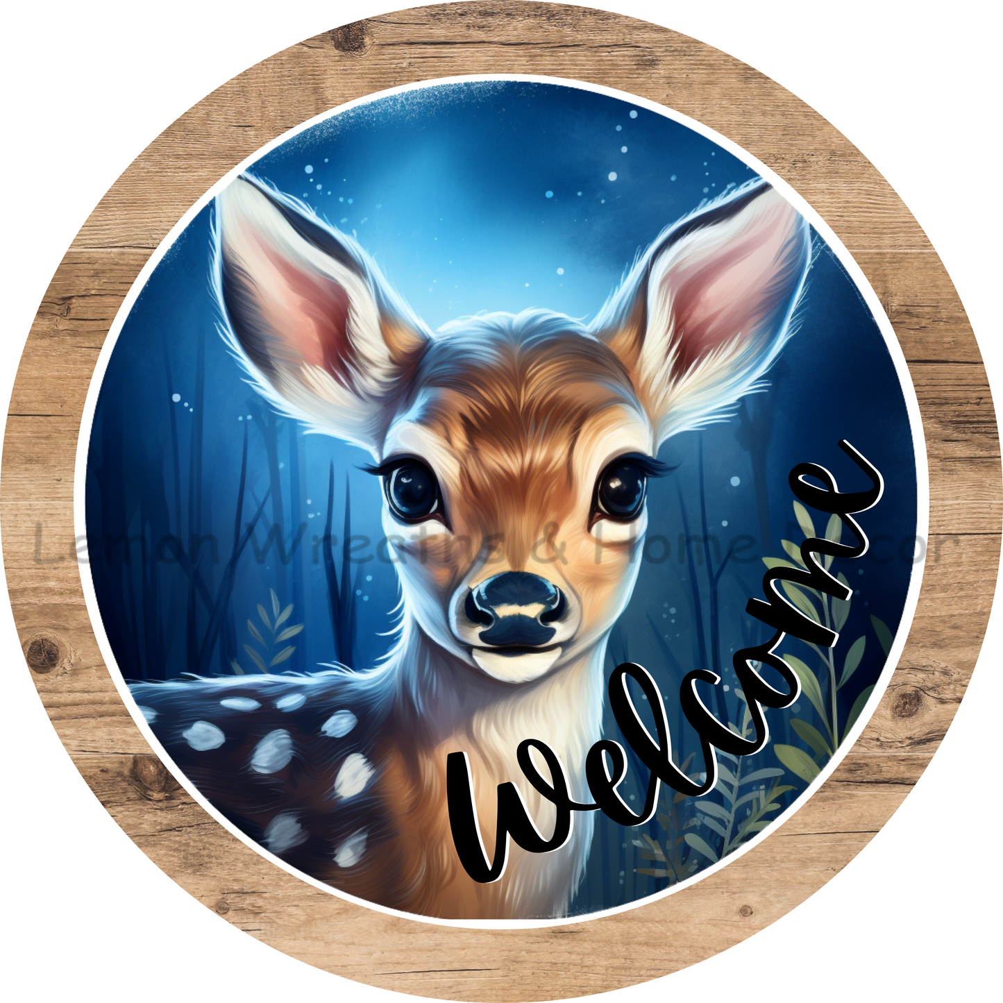 Welcome Midnight Sky Winter Fawn Metal Sign