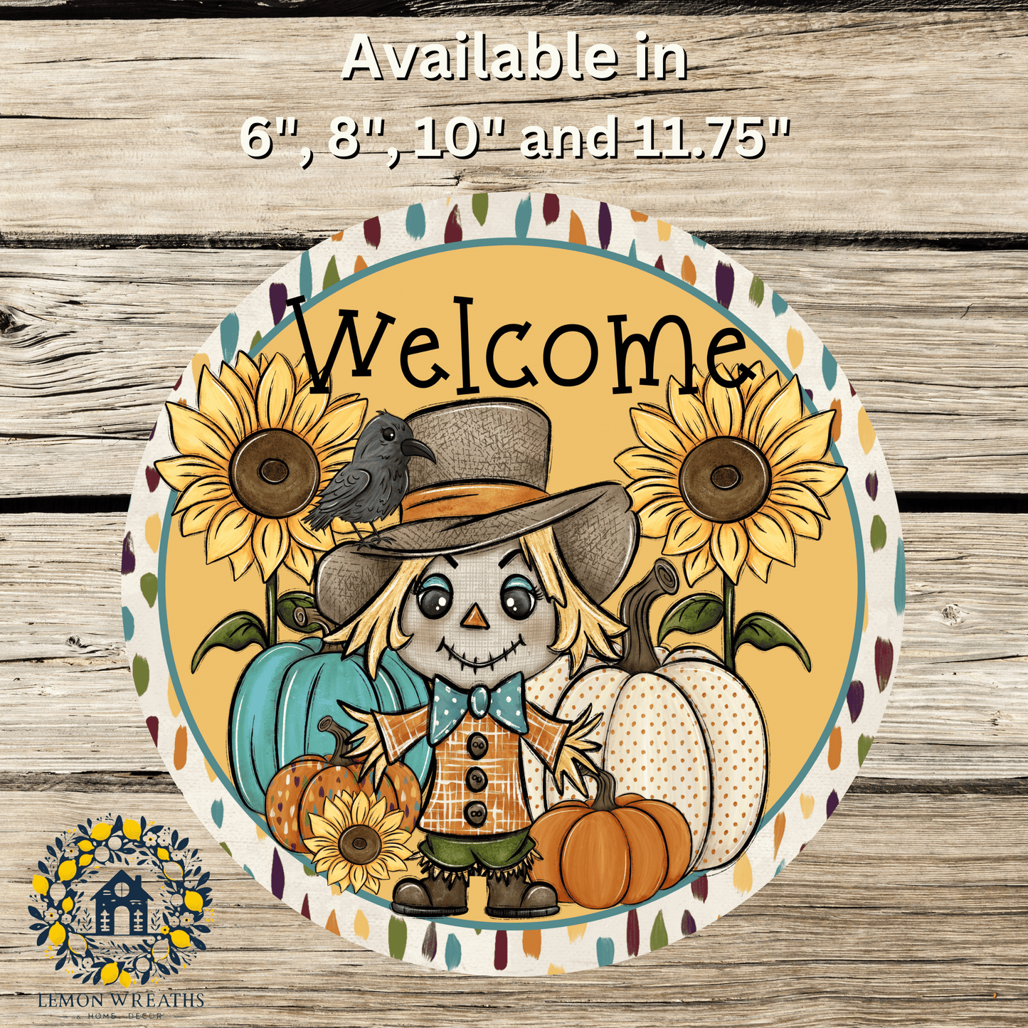 Watercolor Welcome Scarecrow Fall Metal Sign