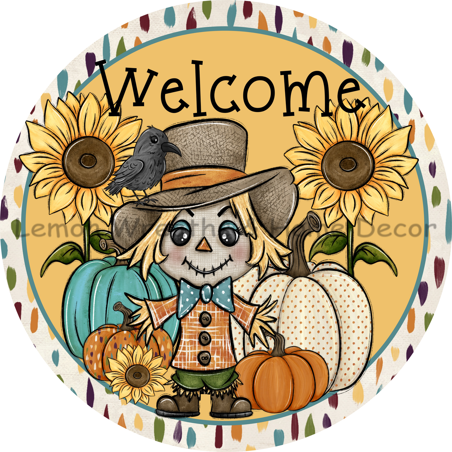 Watercolor Welcome Scarecrow Fall Metal Sign