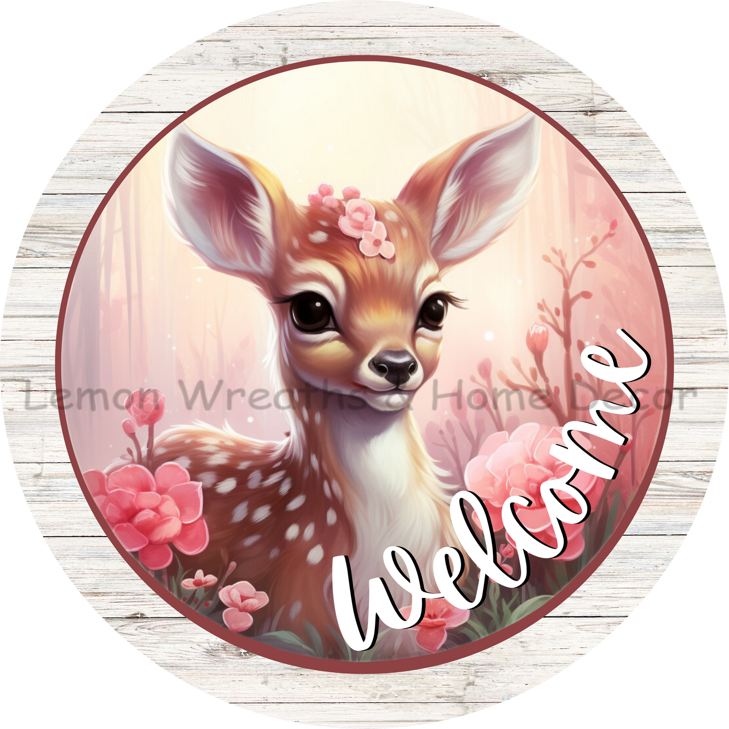 Welcome Winter Fawn Pink Floral Metal Sign