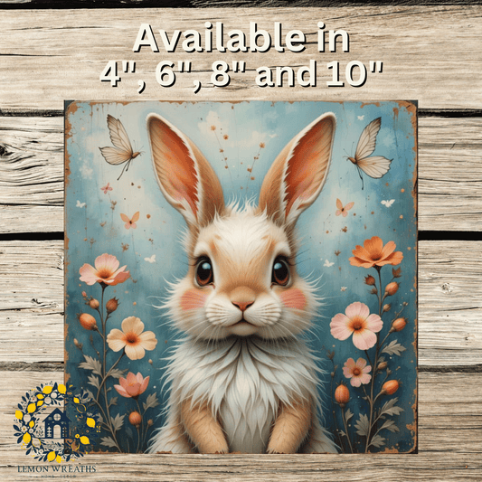 Whimsical Floral Bunny Metal Sign