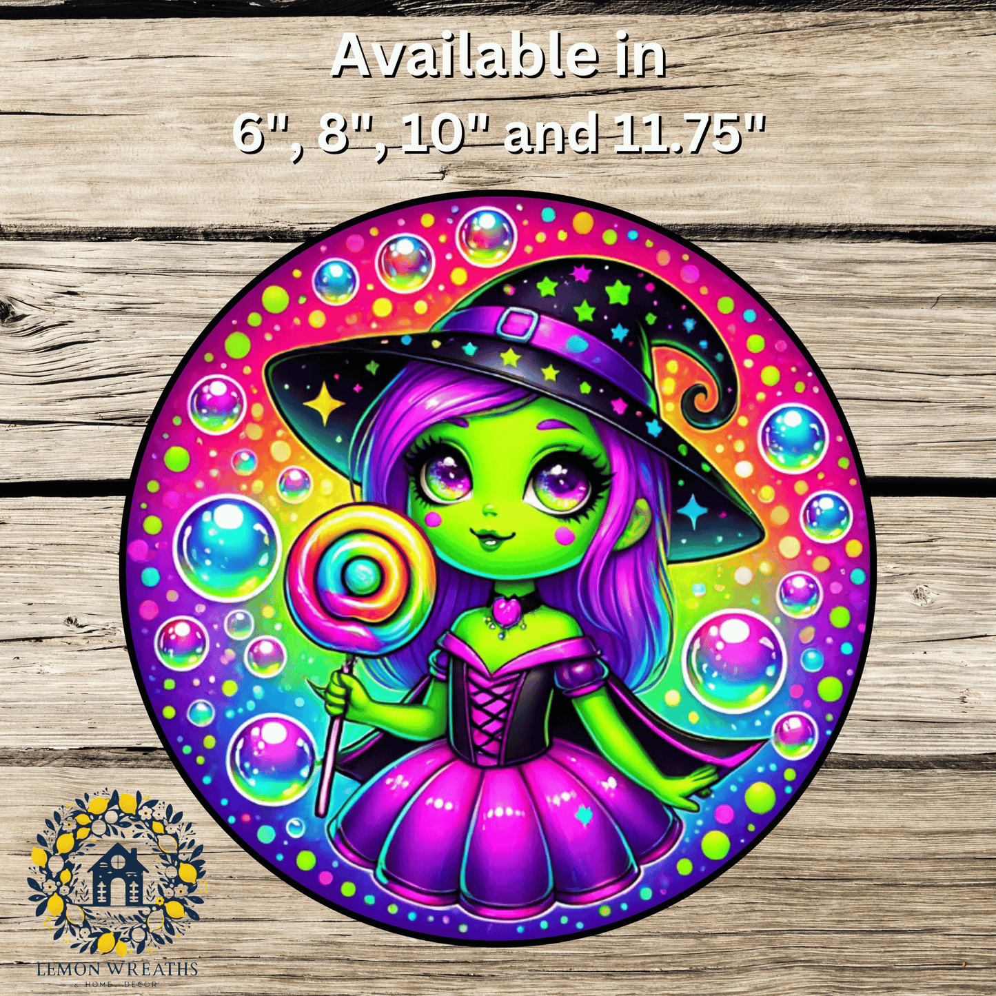Whimsical Green Witch w/Lollipop Metal Sign