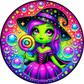 Whimsical Green Witch w/Lollipop Metal Sign