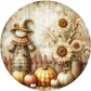 Whimsical Harvest Scarecrow and Sunflowers Fall Metal Sign