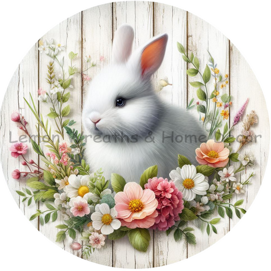 White Rabbit Spring Flowers Metal Sign