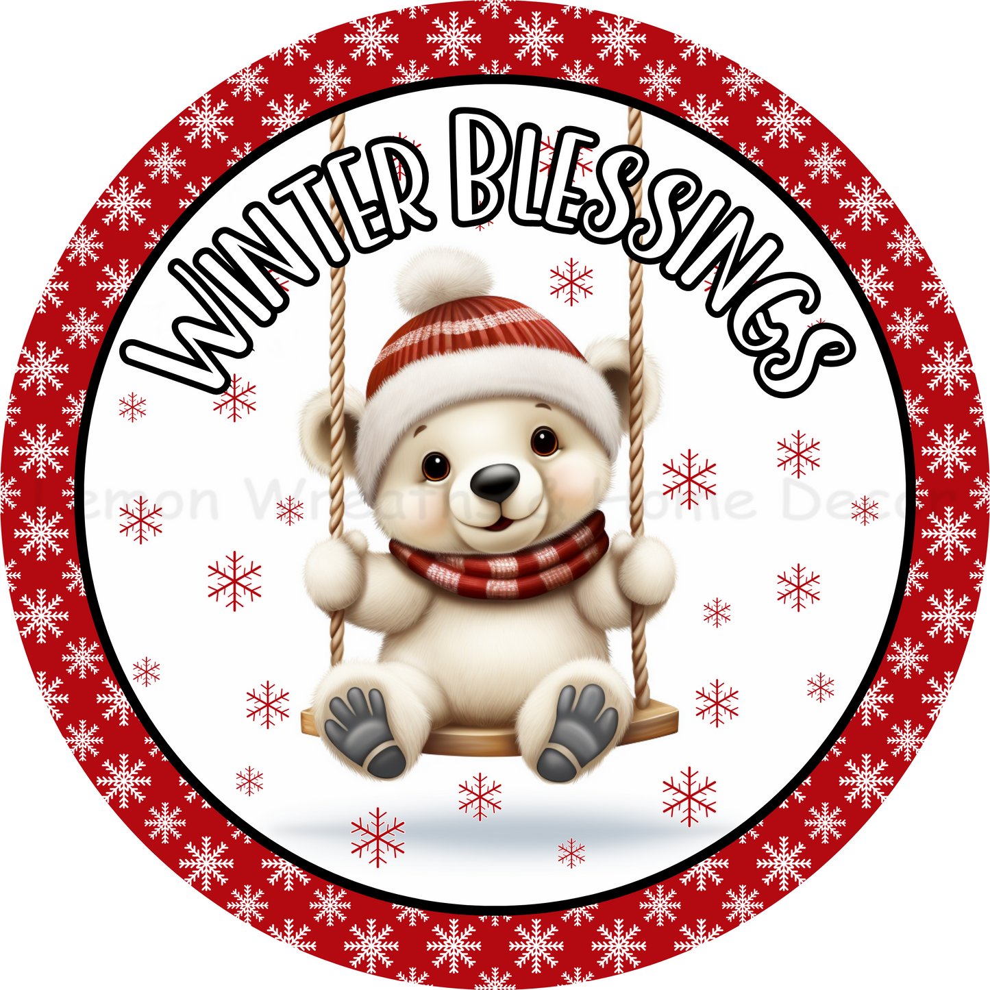 Winter Blessings Swinging Polar Bear Metal Sign