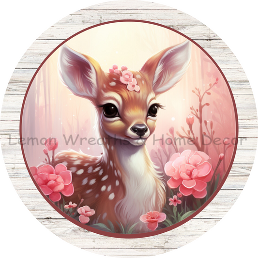 Winter Fawn Pink Floral Metal Sign