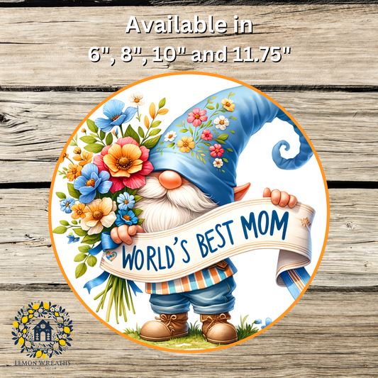 World's Best Mom Gnome Metal Sign