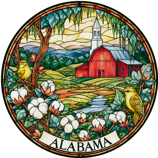 Alabama Faux Stained Glass Metal Sign