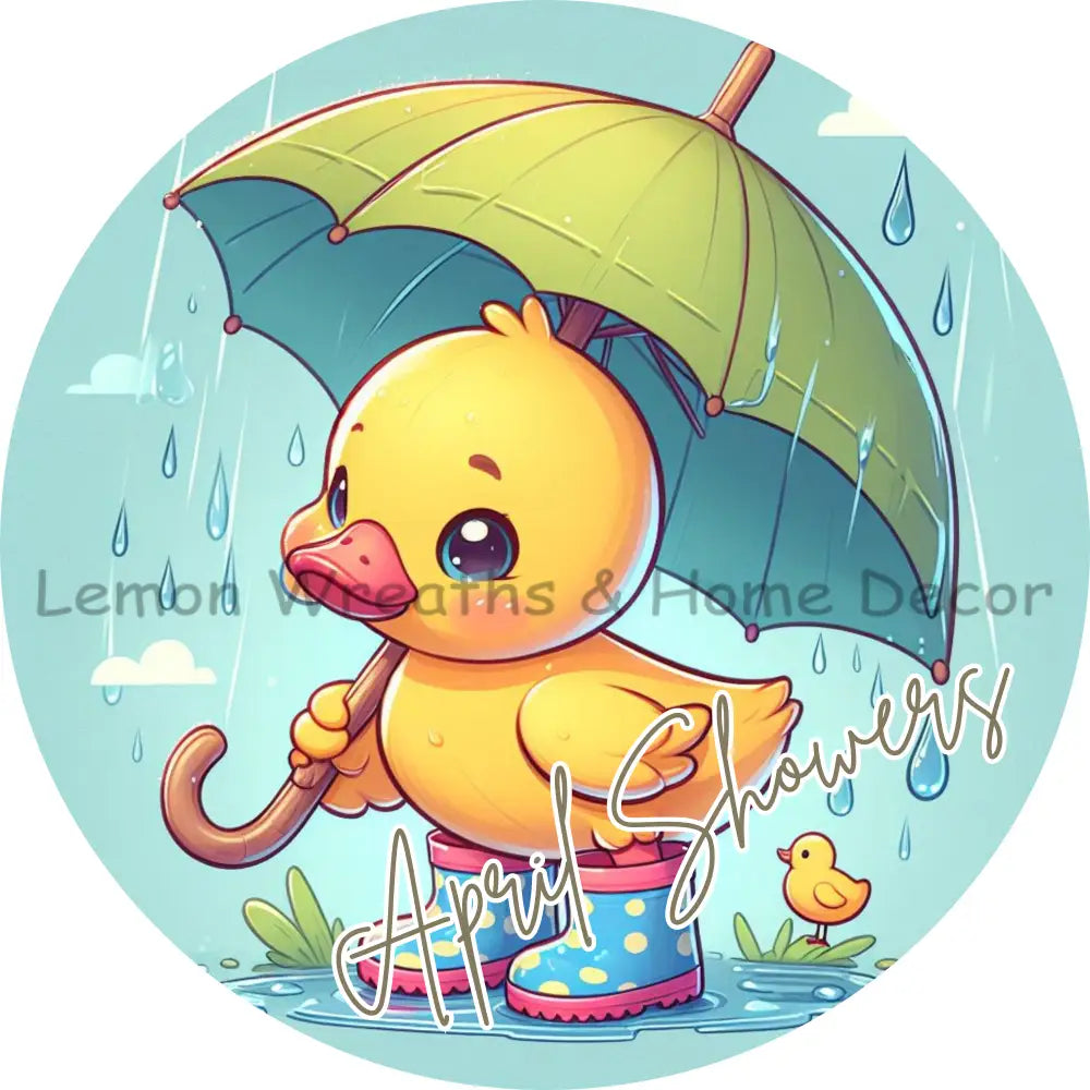 April Showers Duck In The Rain Metal Sign