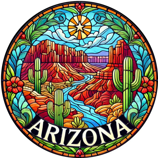 Arizona Faux Stained Glass Metal Sign