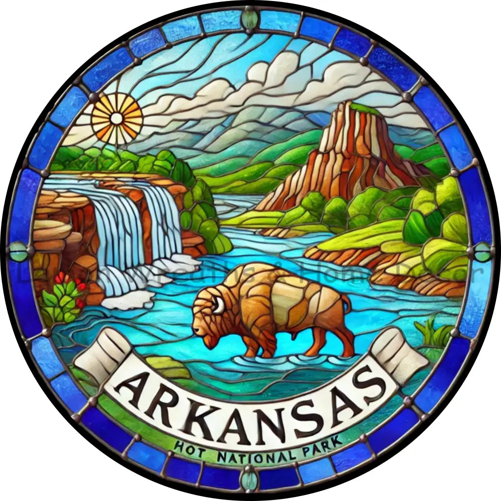 Arkansas Faux Stained Glass Metal Sign