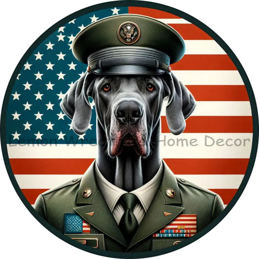 Army Great Dane in Uniform Metal Sign