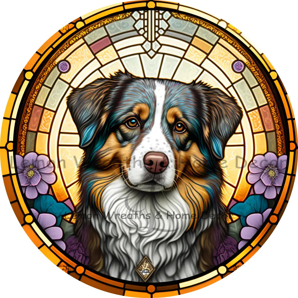 Australian Shepherd Dog Breed Faux Stained Glass Metal Sign 8