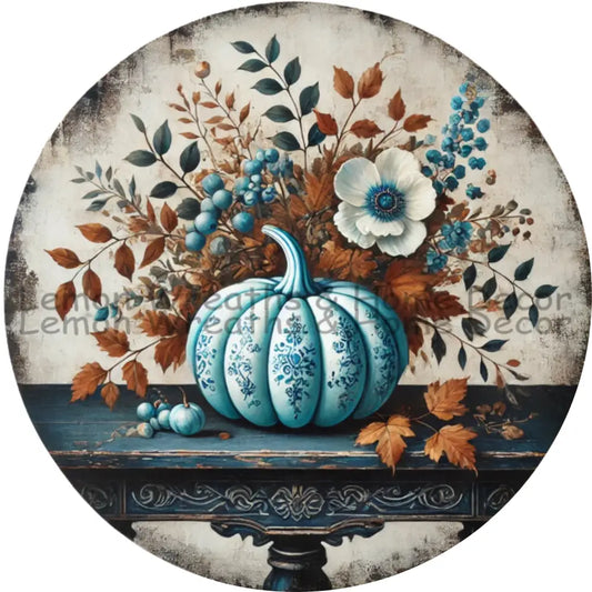 Autumn’s Blue Elegance Metal Sign