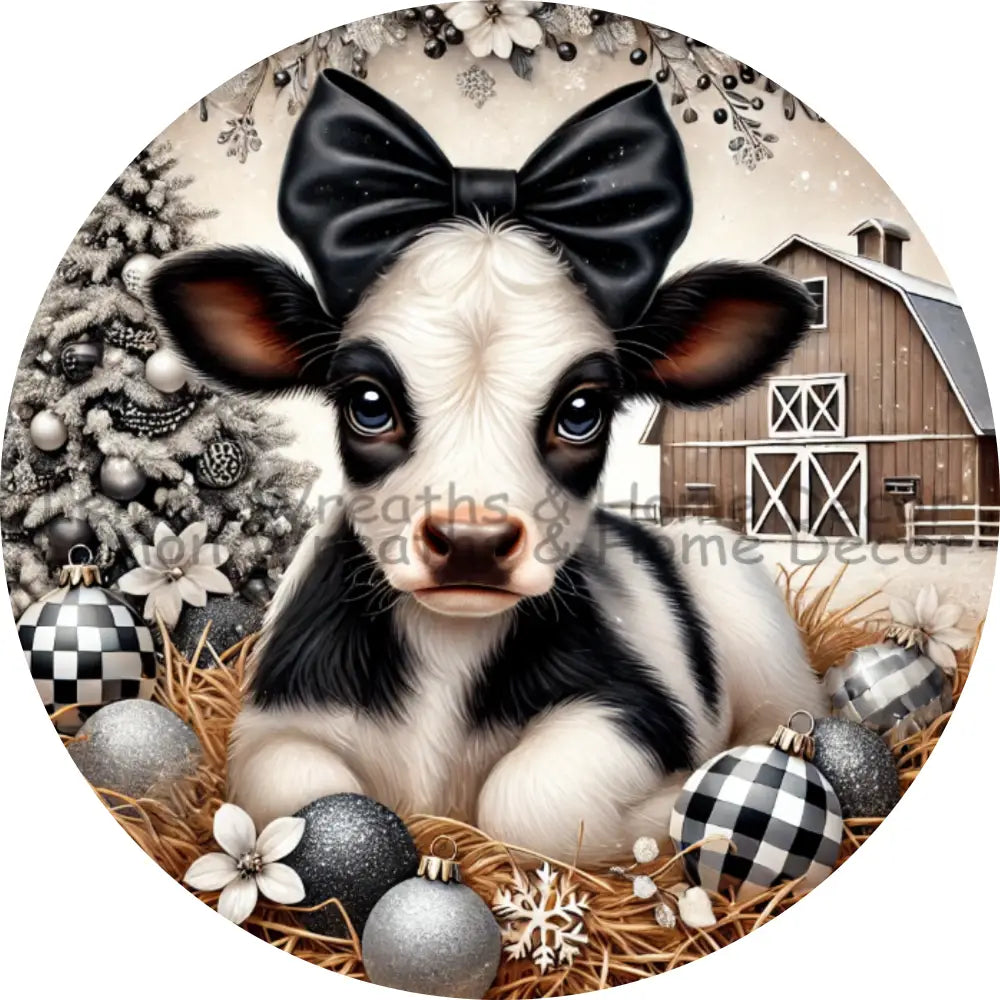 Barnyard Christmas Cheer Black And White Metal Sign