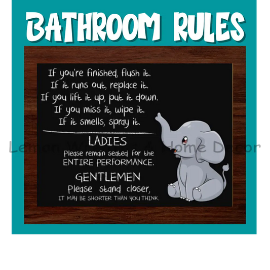 Bathroom Rules Elephant Metal Sign 8