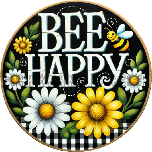 Bee Happy Daisies Metal Sign