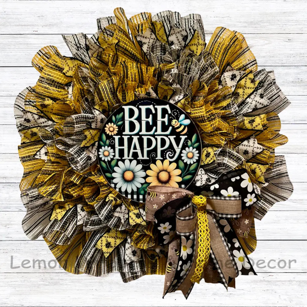 Bee Happy Yellow And Black Welcome Wreath