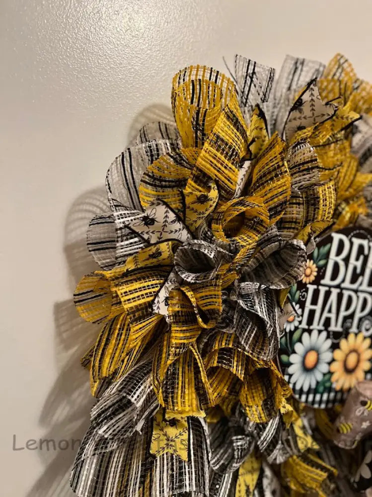 Bee Happy Yellow And Black Welcome Wreath