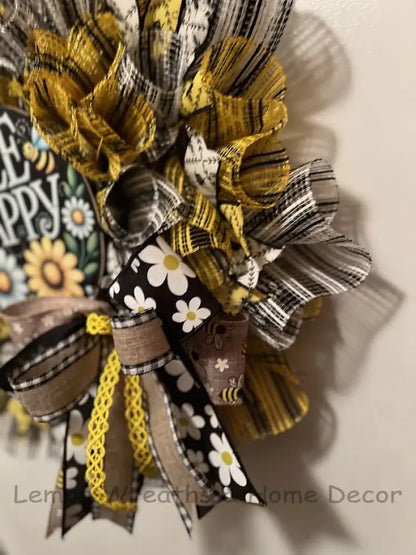 Bee Happy Yellow And Black Welcome Wreath