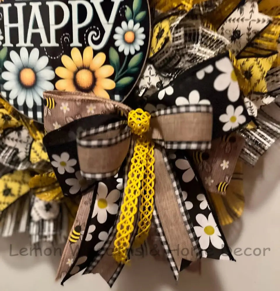 Bee Happy Yellow And Black Welcome Wreath