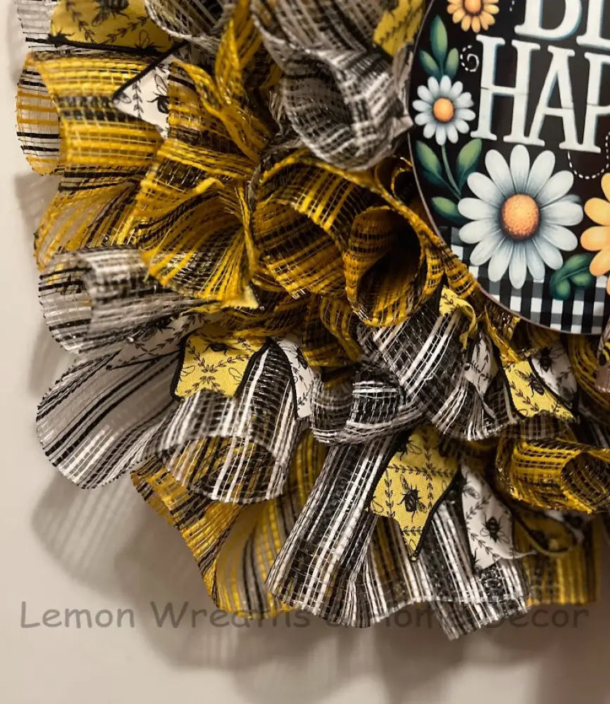 Bee Happy Yellow And Black Welcome Wreath