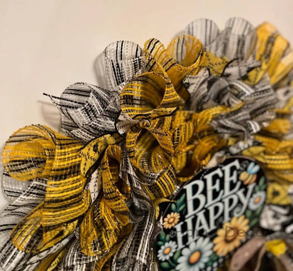 Bee Happy Yellow And Black Welcome Wreath