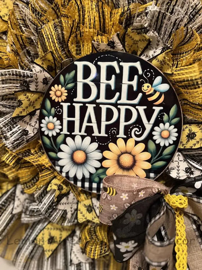 Bee Happy Yellow And Black Welcome Wreath