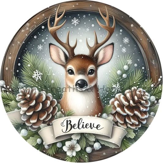 Believe Woodland Reindeer Metal Sign