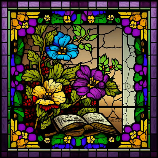 Bible Floral Faux Stained Glass Metal Sign 8