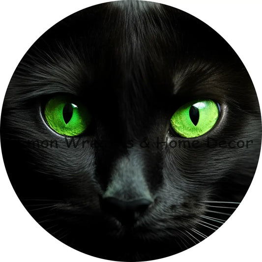 Black Cat Face With Green Eyes Metal Sign