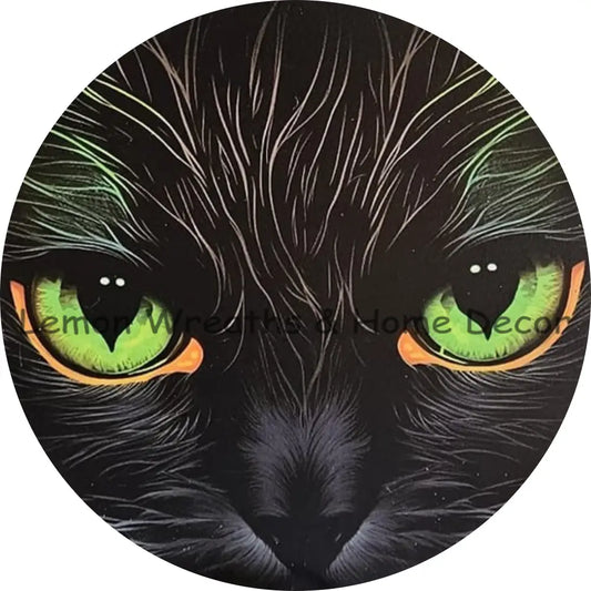 Black Cat Face With Green/Orange Eyes Metal Sign