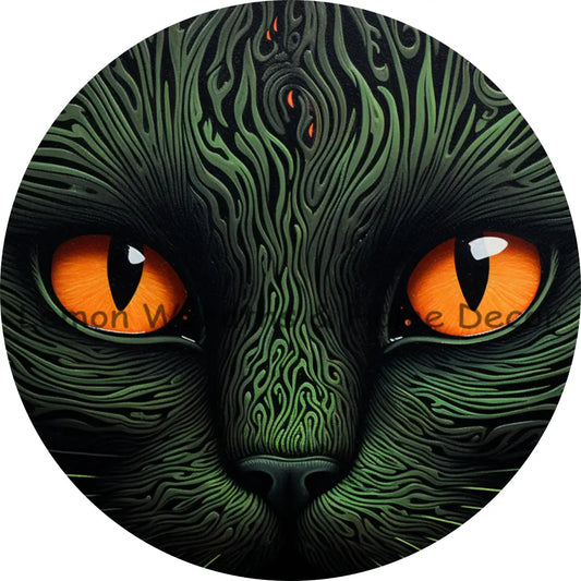 Black Cat Face With Orange Eyes Metal Sign