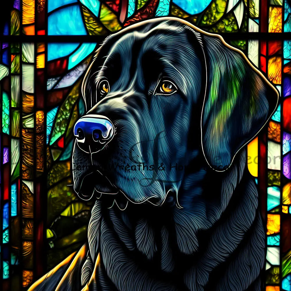Black Labrador Retriever Dog Breed Faux Stained Glass Metal Sign 8