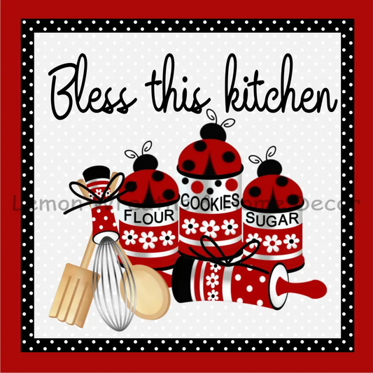 Bless This Kitchen Ladybug Metal Sign 8